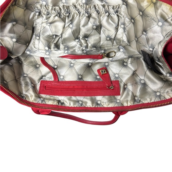 VTG Y2K Betsey Johnson Studded Tooled Red Leather Sachet Handbag Hobo Purse - Picture 9 of 9